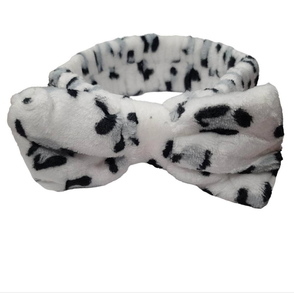 NWT White Black Leopard Print Bow Bath Facial Make Up Headband
